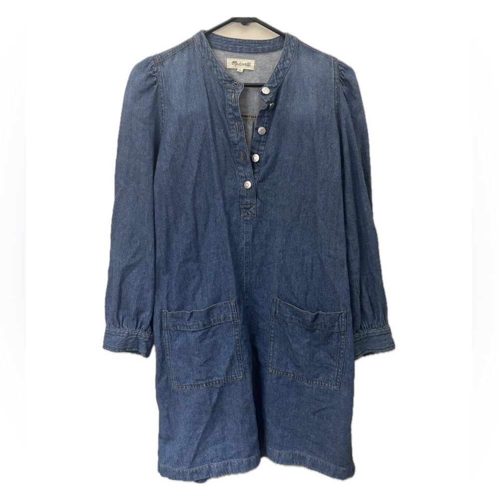 Madewell Blue Denim Patch Pocket Long Sleeve Popover Shirtdress Size S